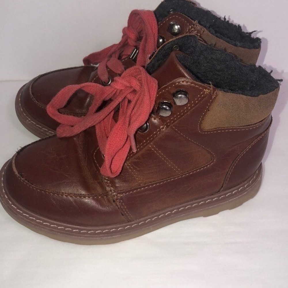 Brown Faux‎ Leather with Red Laces Boots Size 13